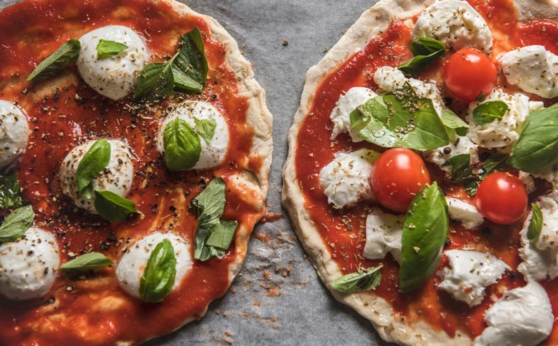 Pizza with tomato and mozzarella