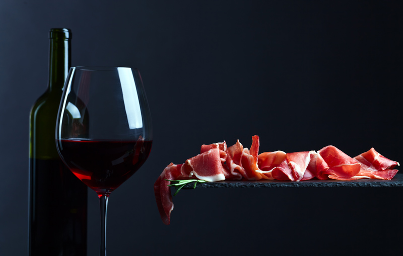 Italian ham and wine